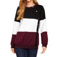 thumbnail image 1 of STARVNC Femmes Col Rond Manches Longues Bouton Épissé Fermeture Couleur Bloc Sweatshirt, 1 of 7