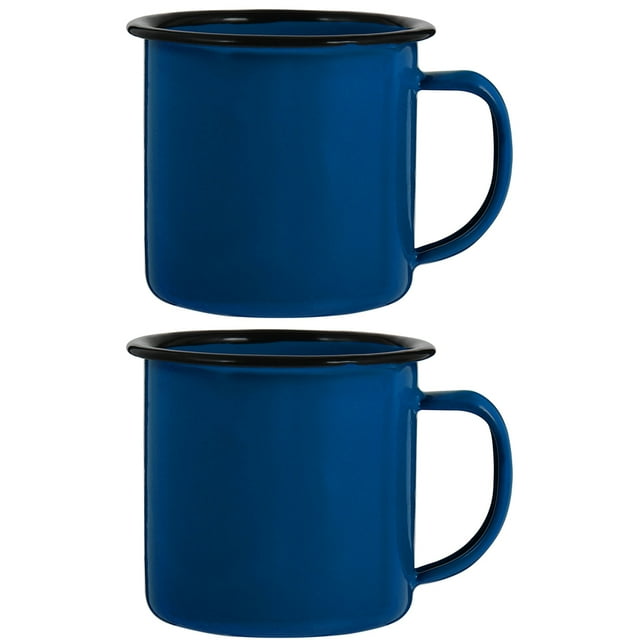 Miangastore Blue Enamel Coffee Mug for Home Use Practical Drinking Cup with Stable Structure 2 Pieces