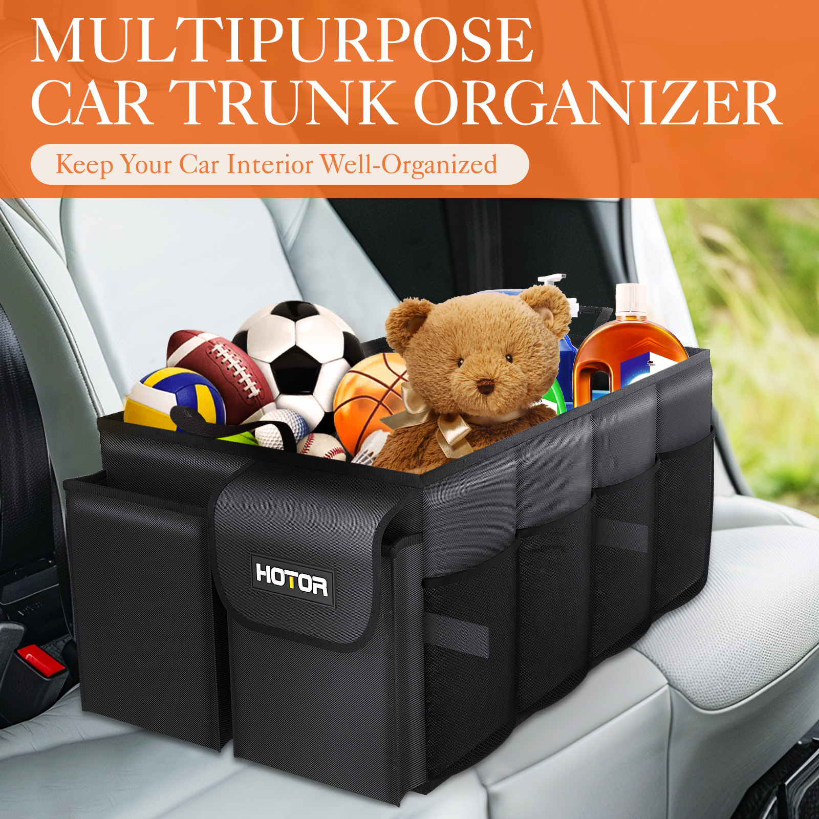 HOTOR Trunk Organizer, 46L with 2 Compartments photo 4