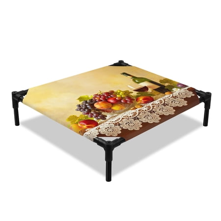 Farmhouse Wine Elevated Dog Bed Summer Fruits Lace Rustic Oil Painting Style Cooling Breathable Outdoor Raised Dog Cot Bed with Metal Frame Non-Slip Feet for Small Dog 20x20in