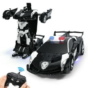 Janboo Police RC Car Robot for Kids,Remote Control Transforming Robot Car Toy,One Key Deformation Robot Car,One-Button Auto Demo&360 Rotate Speed Drifting &Rechargable for Boys Girls Adult Gifts