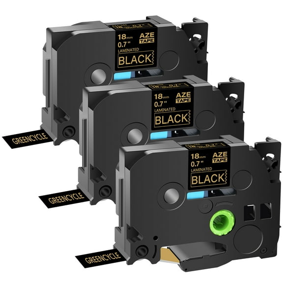 GREENCYCLE 3PK Compatible for Brother P-touch Gold on Black 18mm 8m TZ TZe TZe-344 TZ-344 TZ344 TZ344 Laminated Label Tape
