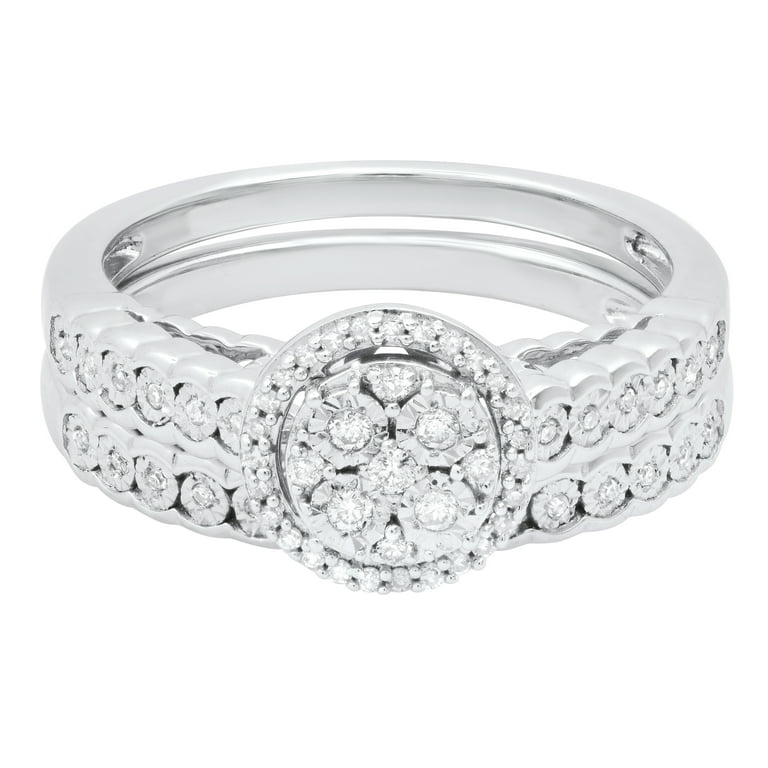 LADIES BRIDAL SET 0.25CT ROUND DIAMOND STERLING SILVER WHITE LADIES BRIDAL SET 0.25CT ROUND DIAMOND STERLING SILVER WHITE