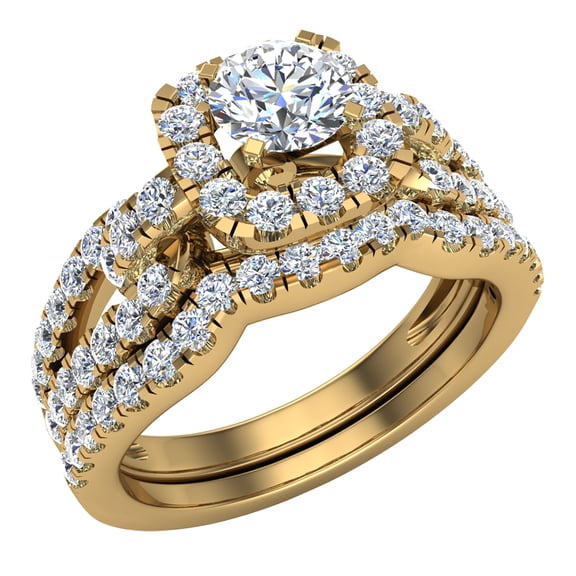 Wedding Ring Set Accented Diamond Loop Shank 1.00 - 1.05 CTW 14K Gold