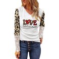 thumbnail image 2 of Ichuanyi liquidación de mujeres casuales día de San Valentín estampado leopardo encaje encaje de manga larga camiseta blusa tops ICHUANYI WER202308212997, 2 of 4