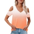 thumbnail image 2 of Ovbmpzd Ladies Tops Orange V-Neck Cutout Short Sleeve Comfy Gradient Color Blouses Womens T Shirts XXL, 2 of 7