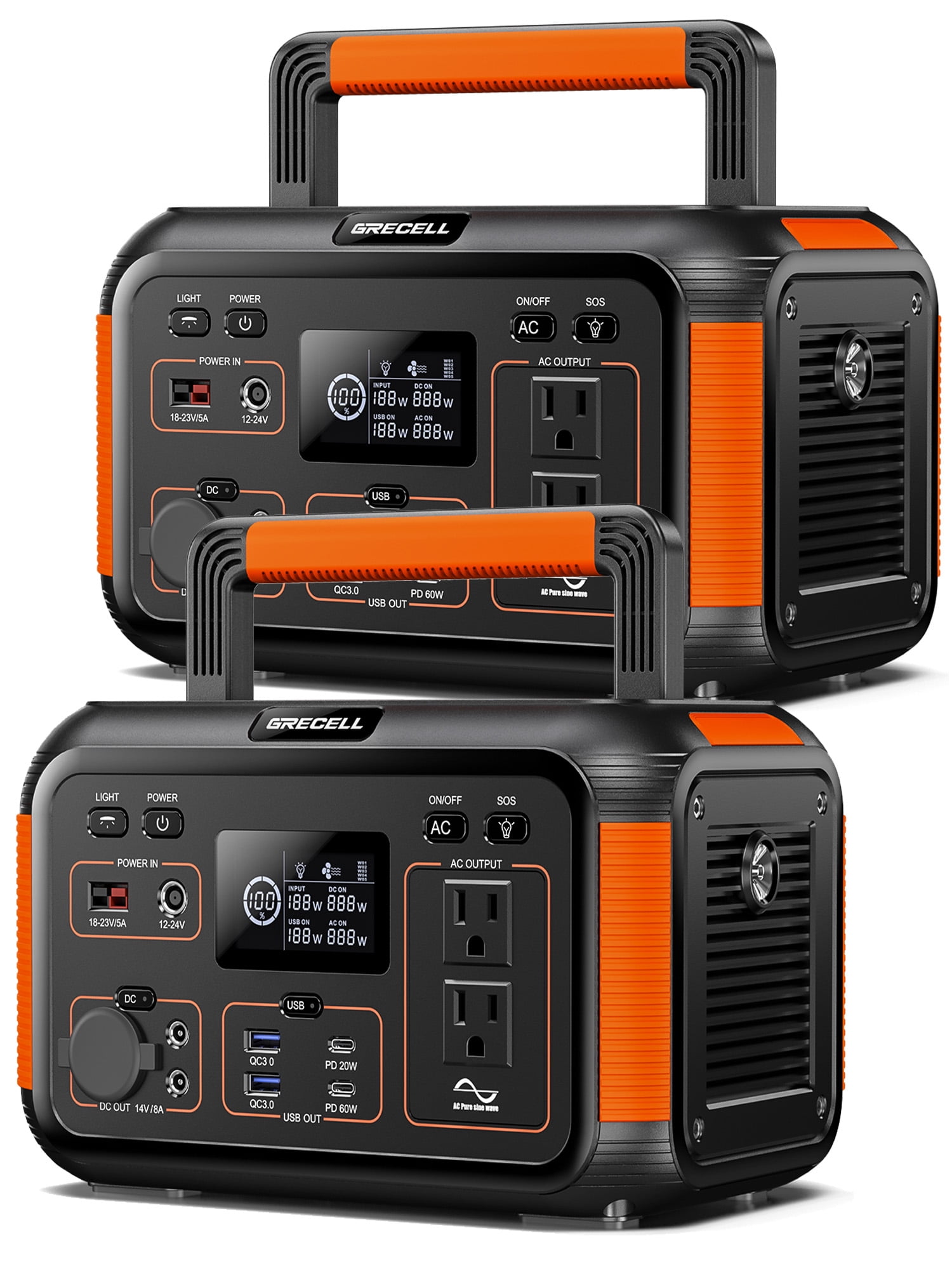 GRECELL Portable Power Station 500W (2 Pack) Solar Generator 444Wh Solar Powered Generator 110V/500W Pure Sine Wave AC Outlet PD 60W for Home Use Camping Outdoors Trip RV Emergency Backup