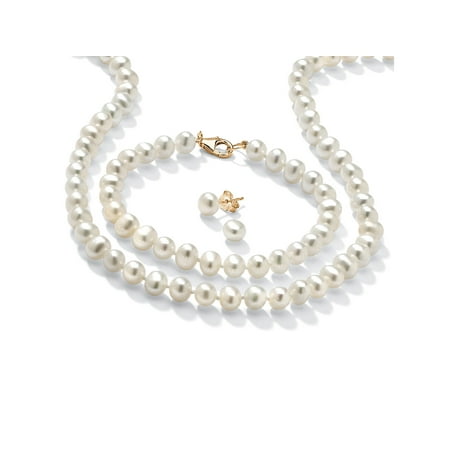 Palm Beach Jewelry - Genuine Cultured Freshwater Pearl Three-Piece Jewelry Set in 14k Gold over .925 Sterling Silver