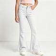 thumbnail image 5 of Girls High Waist Bell Bottom Pants Soft Stretch Durable Baggy Flare Uniform Pants Trendy Casual Trousers Back To School Daily Outfits,7-8Y,White, 5 of 8