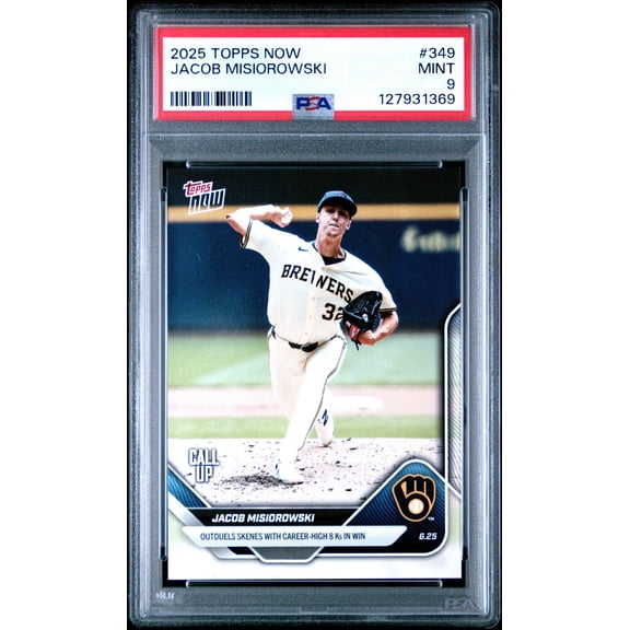 Graded 2025 Topps Now Jacob Misiorowski #349 Rookie RC Baseball Card PSA 9 Mint