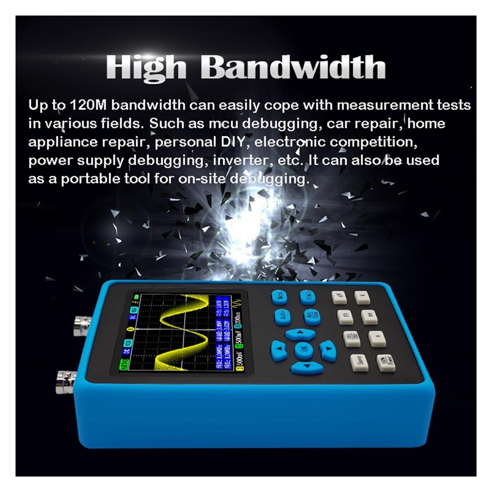 DSO2512G Digital Oscilloscope 120M Bandwidth Dual/Single Channel Oscilloscope Handheld FFT Spectrum Analysis ,Professional Designed