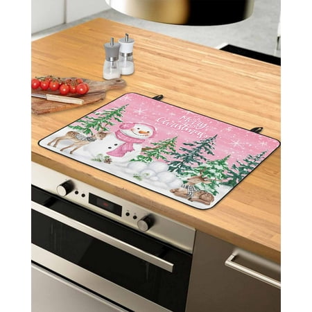 

Pink Christmas Stove Top Covers for Electric Stove Heat Insulation Fireproof Glass Cooktop Cover Counter Top Glass Stove Cover for Prevent Scratches 29 x21 Snowman Snowflake Xmas Tree Elk
