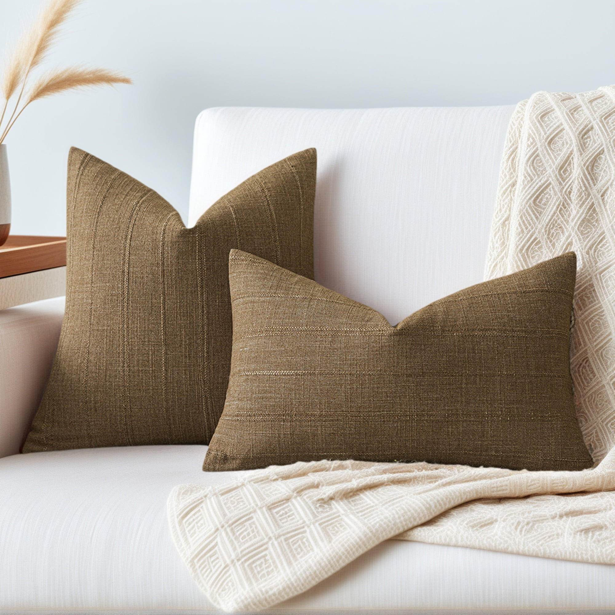 Unique Bargains Linen Soft Solid Throw Pillow Covers Pack of 2 Dark Brown 18" x 18"