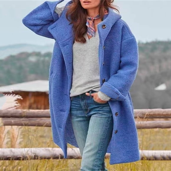 onlyliua Winter Coats for Women Winter-Proof Long Sleeve Classic Coat Christmas Gifts Cotton Simple Solid for Party Blue XXL Clearance Sales Today Deals Prime