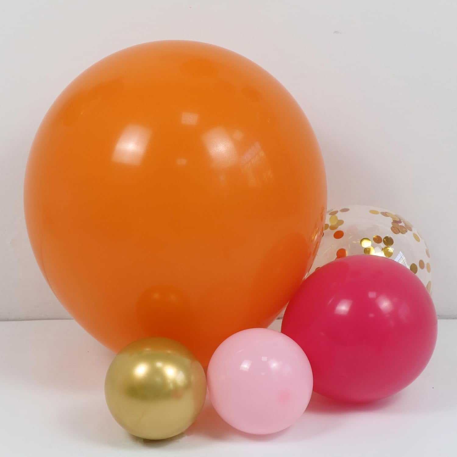 Pink and Orange Balloons Arch Kit - 164pcs Hot Pink and Orange Metallic Gold Confetti Balloons in Different Size 18 12 10 5inch for Summer Tropical Birthday Sunset Party Graduation Decorations