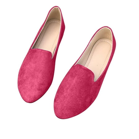 hopeusnice Clearance Women s Slip On Loafers Flat Shoes Suede Leather Comfortable Ballerina Flats Soft Sole Walking Shoes Hot Pink 42