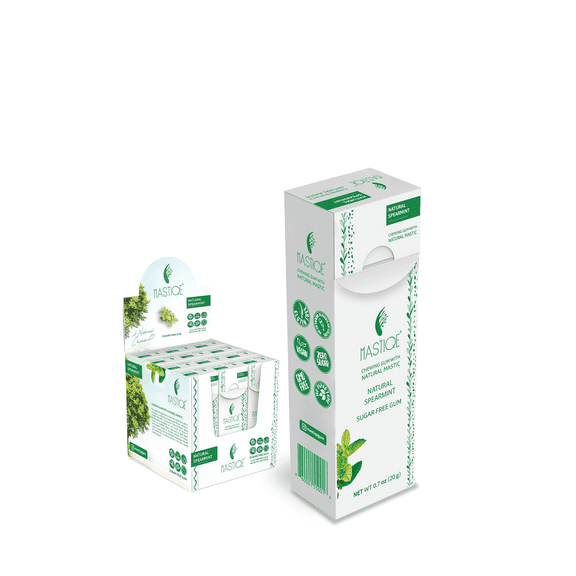 Mastiqe Sugar Free Chewing Gum with Natural Mastic -Spearmint (12 Pack)