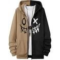 thumbnail image 2 of Hoodies Men Zip Up Hooded Sweatshirt Hip Hop Streetwear Style Outerwear Jacket With Print Crewneck Sweatshirt Men Khaki XXXL, 2 of 3