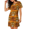 thumbnail image 2 of Vsdgher Tiger Pattern Womens Short Sleeve Sleepshirt Scoopneck Cute Nightdress Ruffle Comfy Nightgown, 2 of 6