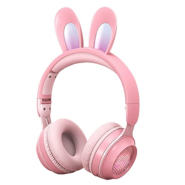 Cute Wireless Headphs Rabbit Cartoon Foldable for Kids Adults Cell Phs Pink