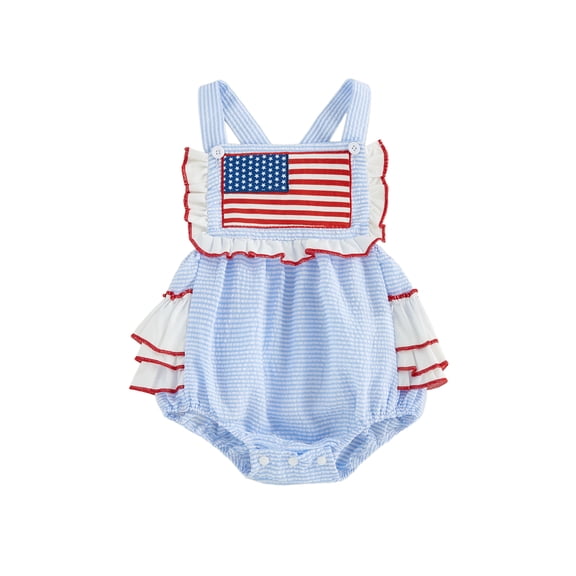 Cenuakty Baby Girl 4th of July Romper 3M 6M 12M 18M Patriotic Cute American Flag Embroidery Sleeveless Striped Jumpsuits