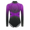 thumbnail image 3 of iixpin Kids Girls Long Sleeve Gymnastics Leotard Sparkly Rhinestone Cutout Back Figure Skating Dance Bodysuit Purple 14, 3 of 5
