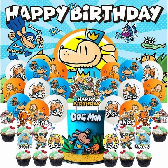Dog Man Birthday Party Supplies for Boy Latex Balloons Kit Decorations Set Decor Banner Backdrop