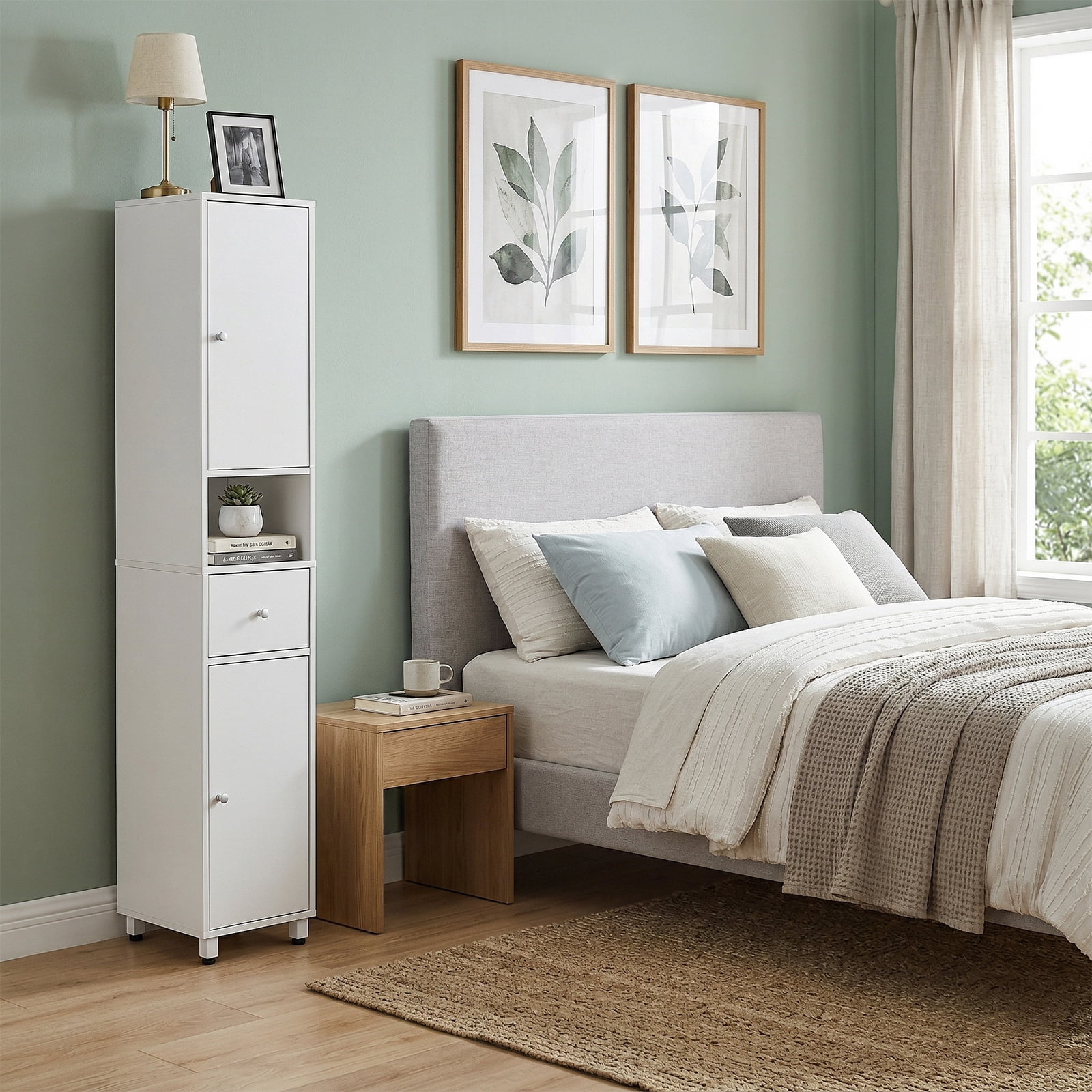 Bathroom Vanity, White Particleboard With Melamine Veneer, Two Doors, One Drawer, One Shelf, 30*30*170cm