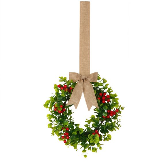 Hearth & Gear 15 Inch Mini Wreath Summer Greenery Wreath For Front Door Farmhouse Kitchen Cabinet Includes Burlap Ribbon For Porch Wall Window (Green) Large Outdoor for 60 Sunflower Wreath Christmas