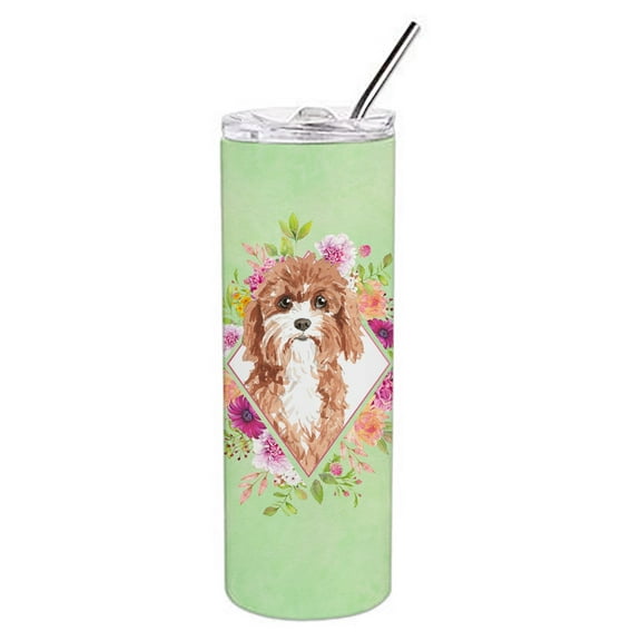 Cavapoo Green Flowers Double Walled Stainless Steel 20 oz Skinny Tumbler
