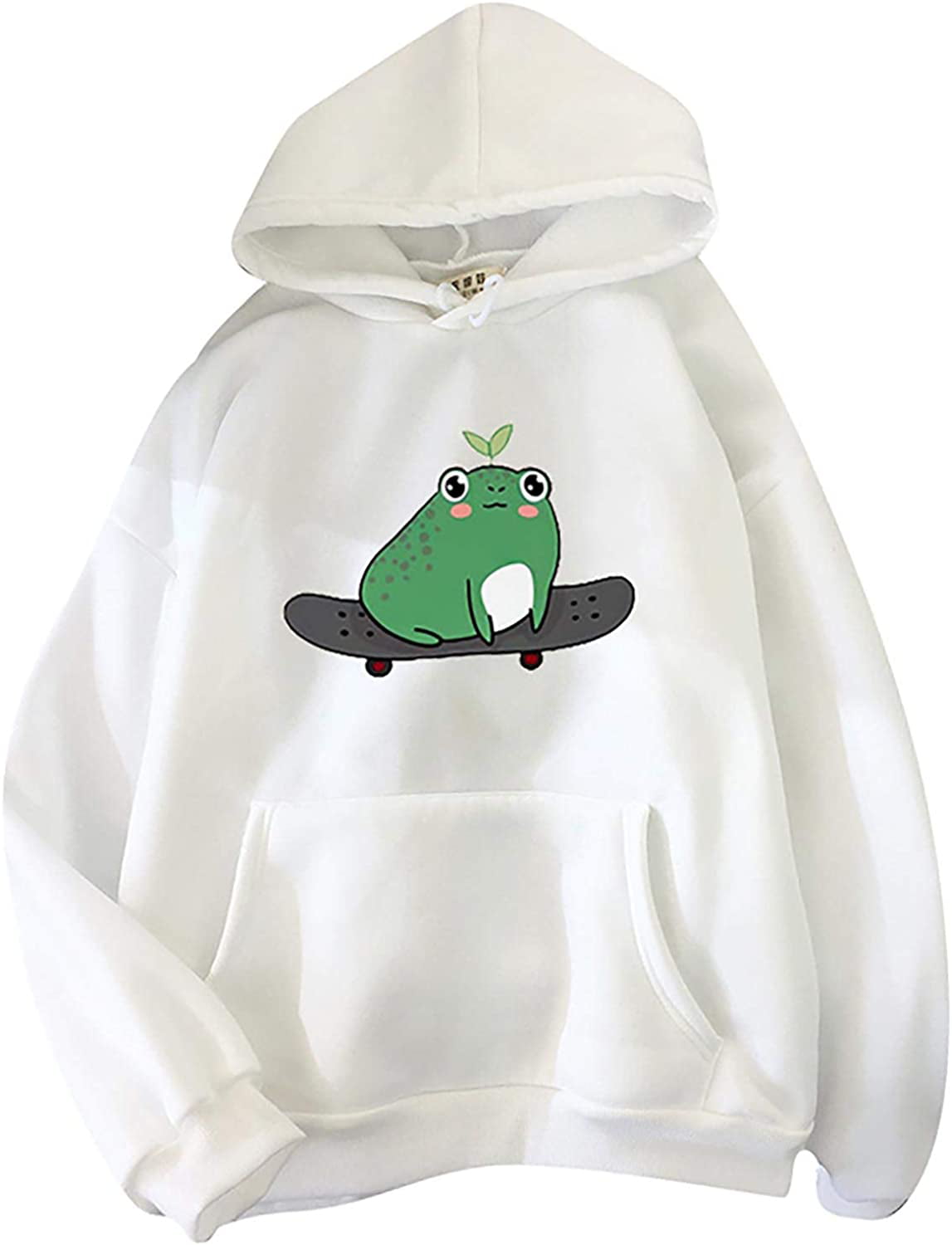 cooki Sweatshirts for Women Long Sleeve Skateboarding Frog Printed Hoodie Tops Casual Cute Pullover Sweater Shirts for Girls 