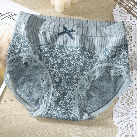 Goodeals Womens Elastic Waist Briefs Pretty Lace Trim Panty Cute Bow Full Coverage Undies Soft Everyday Underwear Trendy Lingerie(Blue XL)Clearance Deals