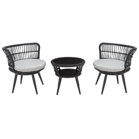 SAFAVIEH Kyomi Outdoor Patio 3 Piece Lounge Set Black/Grey
