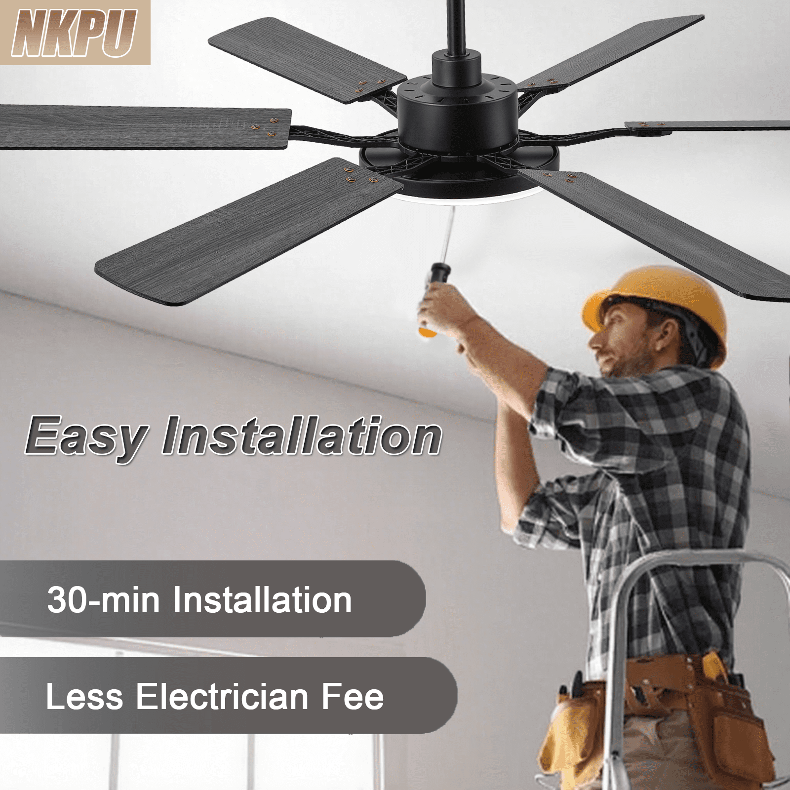 60inch Black Ceiling Fans with Lights and Remote/App Control, Low Profile Ceiling Fan with Light and 6 Double-Side blades, Flush Mount, LED Dimmable DC Reversible Modern Ceiling Fan for Bedroom