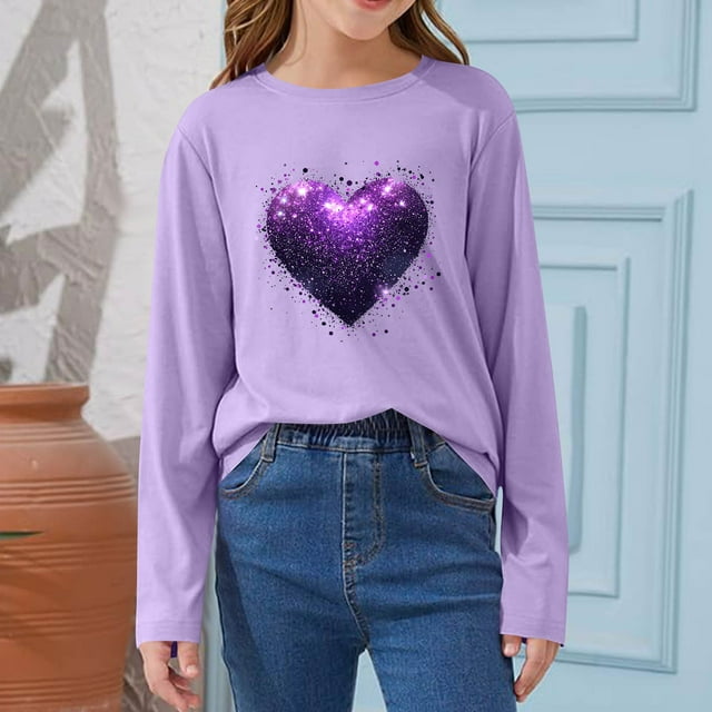 Blusas y camisas de manga larga con cuello redondo CUHK Top estampado de cuello redondo para primavera y verano Jersey informal Camisa básica de manga larga para niños y niñas Blusa de poliéster para