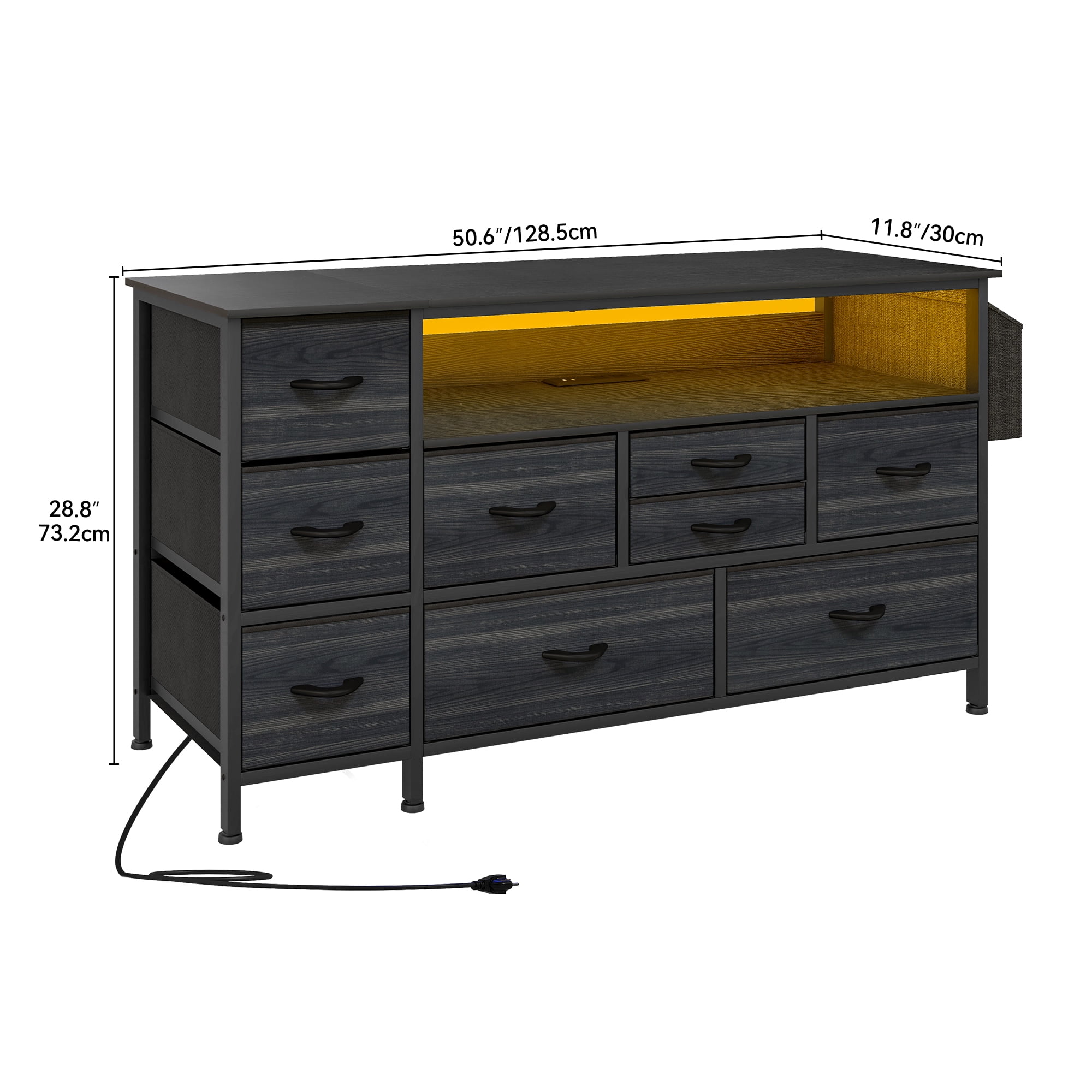 Uforic 9-Drawer Dresser for Adults, TV Stand with Power Outlet for 55'' TV, Side Pockets & Hooks