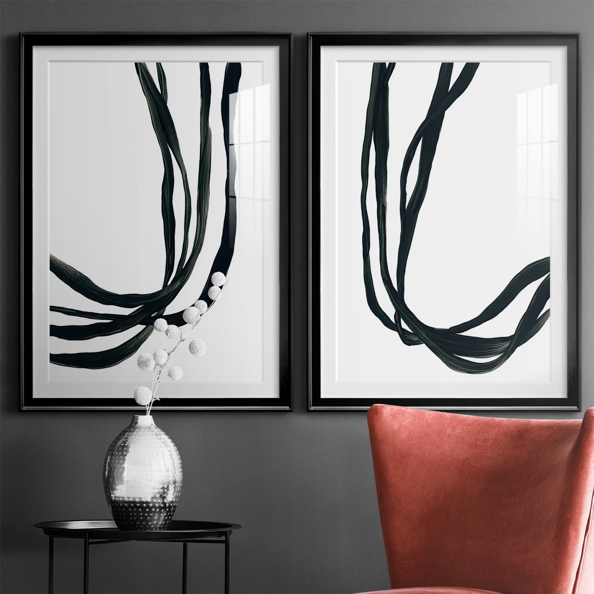 Wexford Home Onyx Ribbon I Premium Framed Print, 26.5" x 36.5" - Ready to Hang, Black (Set of 2)