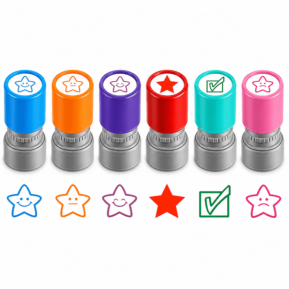 6Pcs Teacher Stamps for Classroom, Self Inking Grading Teacher Stamps Set, Motivational Student Reward Stamps with Stars, Preschool Elementary Essentials Supplies, New Teacher Appreciation Gifts
