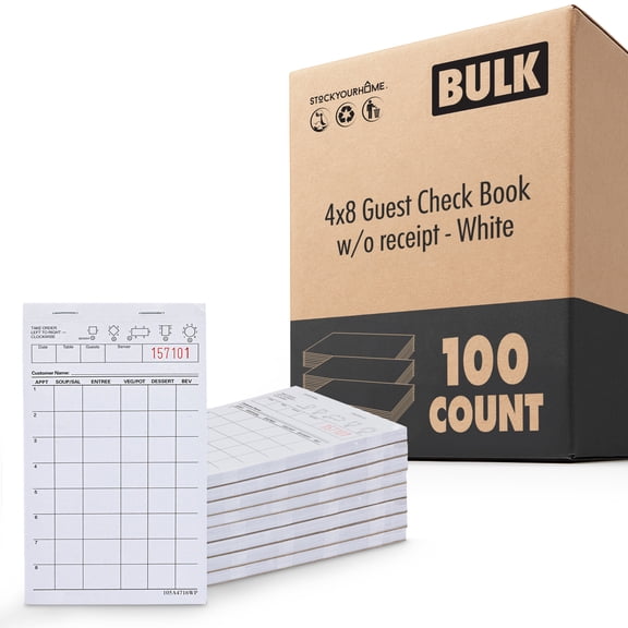 Stock Your Home White Guest Check Pads (100 Count) - 1 Part Guest Check Pads - Server Notepads and Waitress Order Pads - Check Pads for Diners, Restaurants, Food Trucks, Takeout and Delivery Services