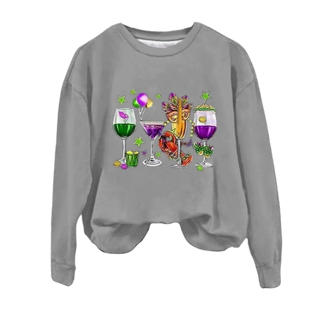 Wyzesi Chandails en Molleton en Coton pour Femmes Léger Plus Sweat à Capuche Imprimé Carnaval pour Femmes avec Col Rond Sans Tête et Manches Longues Pull Chandails en Molleton d'Automne Col en V Chandails en Molleton en Polaire pour Filles