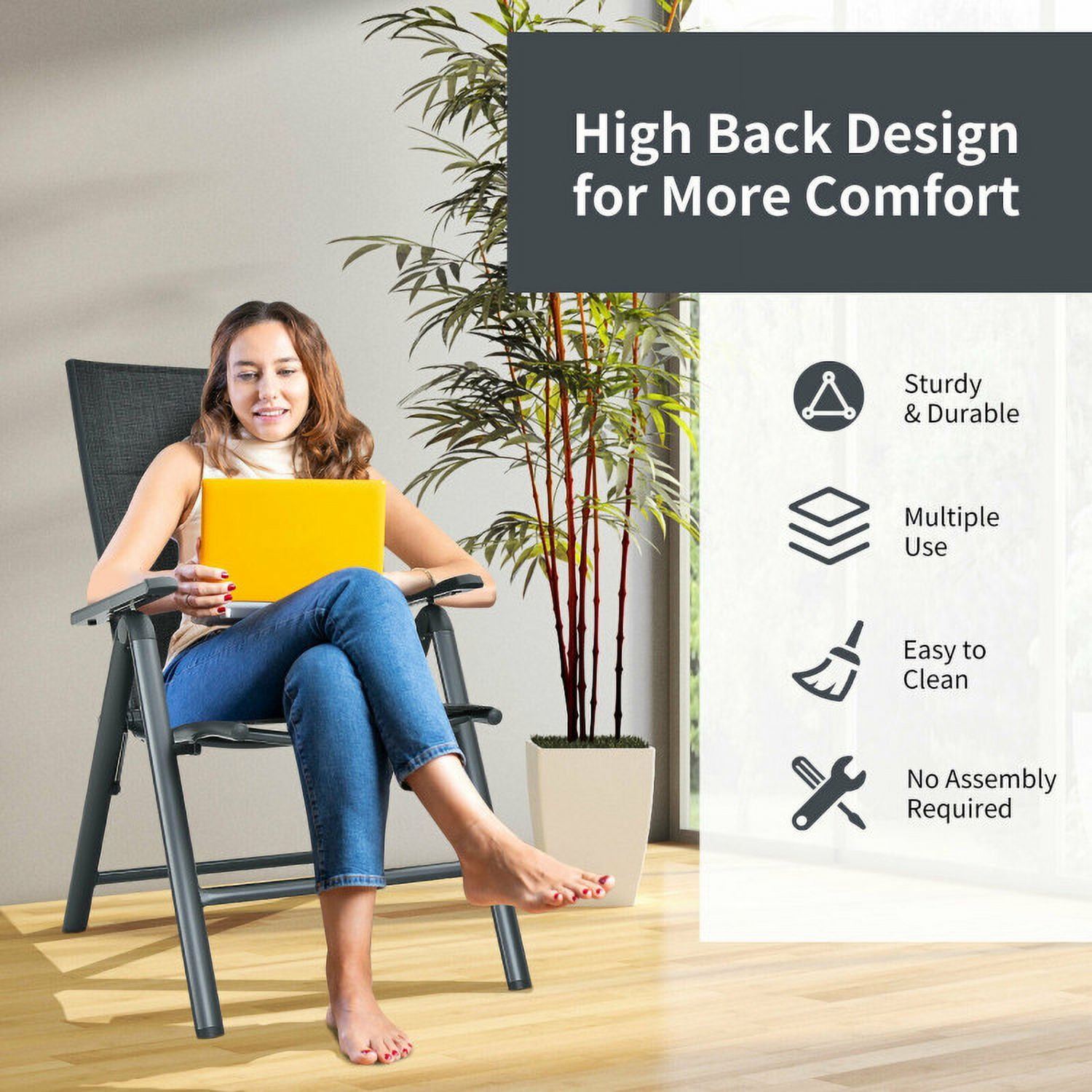 Aimee Lii 2 Pieces Patio Folding Dining Chairs with Aluminum Padded Adjustable, Outdoor Patio Set, Gray Aimee Lii 2 Pieces Patio Folding Dining Chairs with Aluminum Padded Adjustable, Outdoor Patio Set, Gray