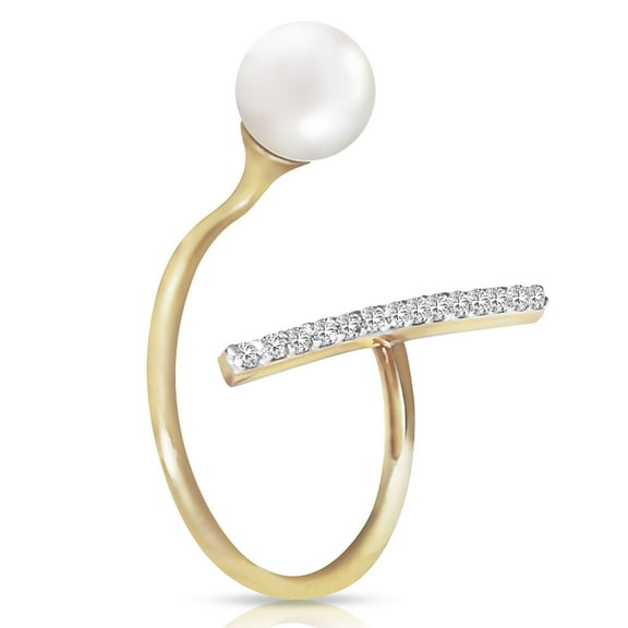 Galaxy Gold Size 10.0  14K Solid Yellow Gold Ring with Genuine Diamonds and Natural Pearl