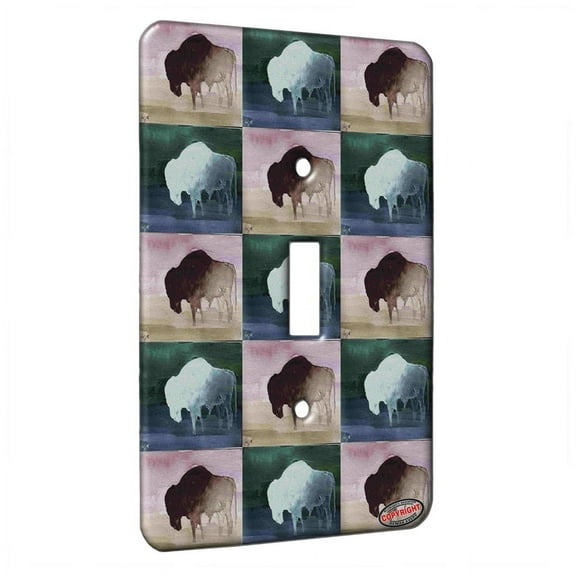 KuzmarK™ Single Gang Toggle Switch Wall Plate - American Bison Buffalo Bull Wildlife Pattern Art by Denise Every