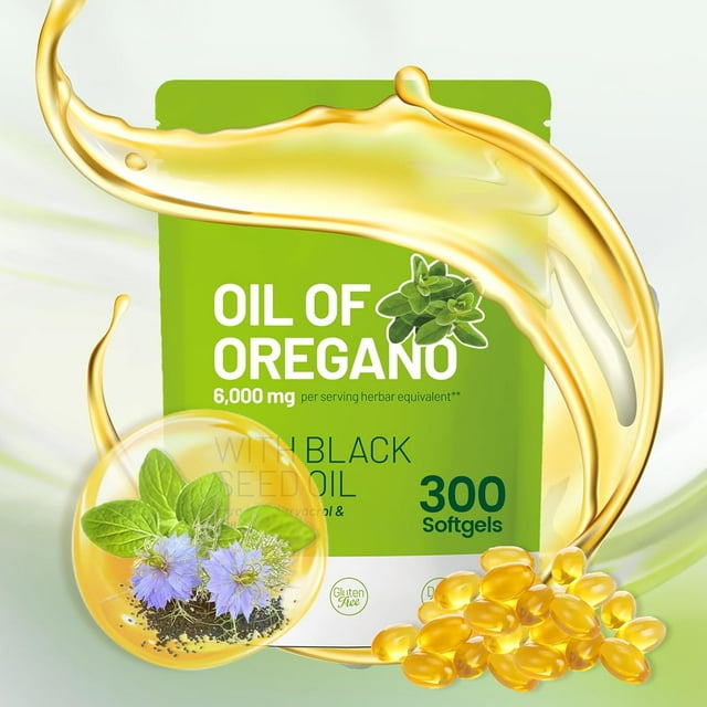Aceite de cápsulas de orégano, aceite equilibrado de orégano con aceite de semilla negra, cápsulas blandas de aceite de orégano orgánico, carvacrol, timoquinona, no transgénico