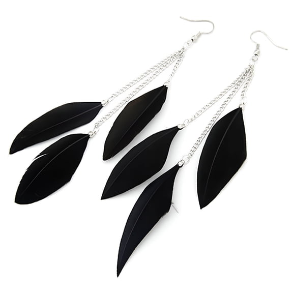 DESIGNICE 2026 New 1 Pair Women Charm Fashion Feather Earrings Tassel Ear Earrings Bohemian Style Feather Long Tassel Earrings for Party,Festival,Casual,Travel,Office (Black)