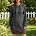 thumbnail image 2 of Busydd Ribbed Long Sleeve Dress for Women with Kangaroo Pocket Fashion Drawstring Hooded Fall Dresses Casual Comfortable Solid Color Sweater Dress M, 2 of 10