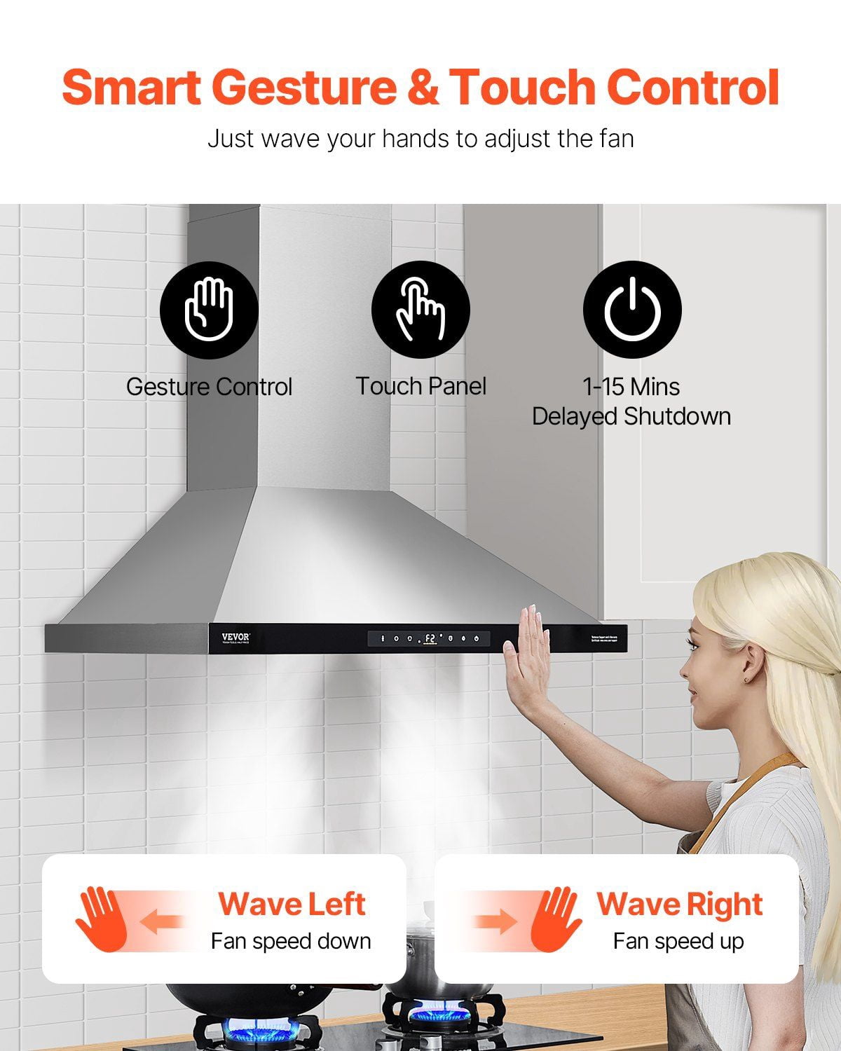36" Wall Mount Range Hood Ceiling Mount Vent 800CFM Gesture & Touch Control