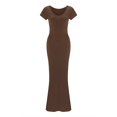 thumbnail image 4 of Ketyyh-chn99 Robes d'Été pour Femmes Grande Taille Élégante Robe de Soirée Robe d'Été Manche à Volants Ample Fluide Plissée Robe Mini Brun,2TG, 4 of 5