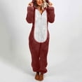 thumbnail image 2 of Tiqkatyck Animal Onesie, Women's Winter Fashion Casual Zipper Hooded Plush Jumpsuit Adult Onesie Christmas Onesies Adult Burgundy S, 2 of 7
