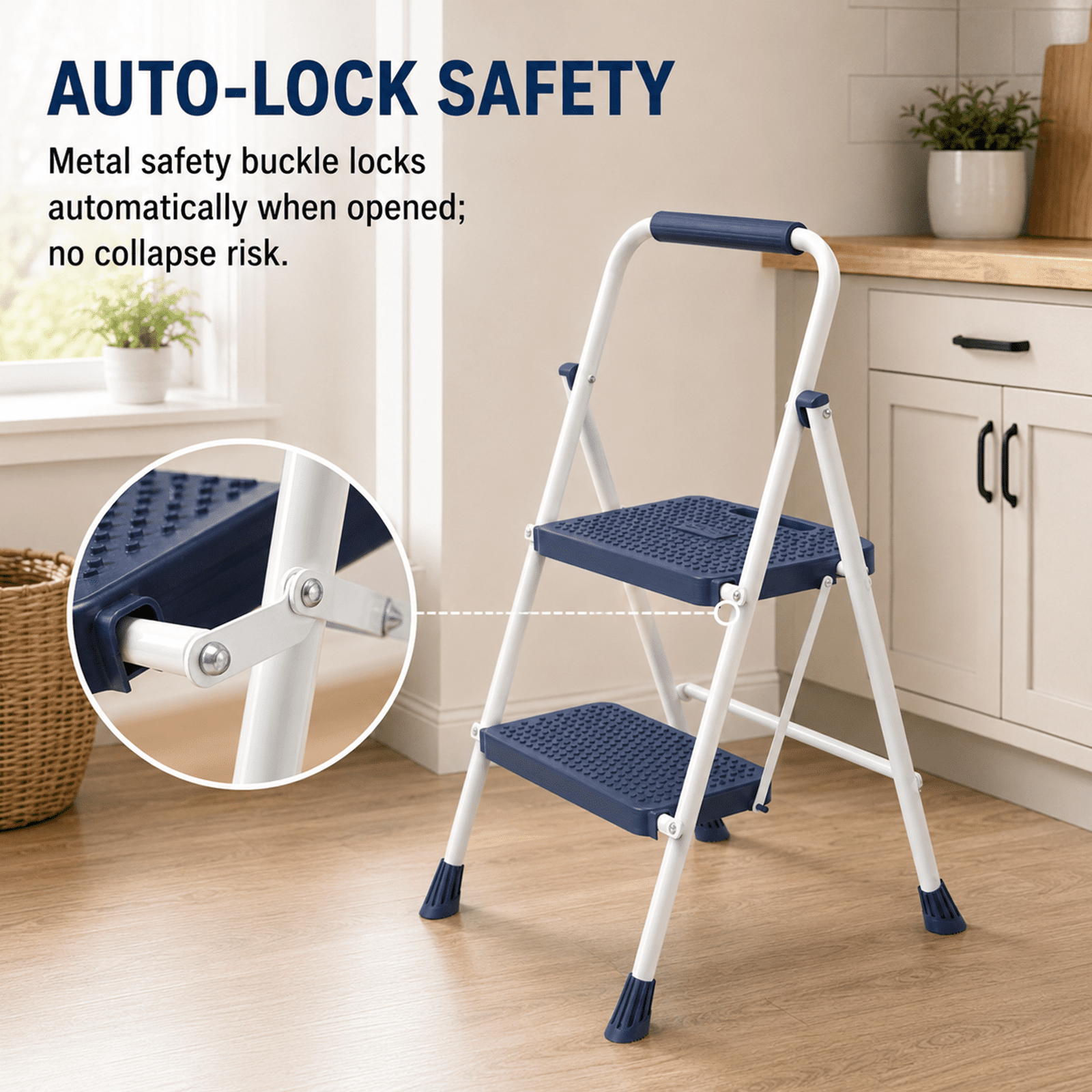Alvantor 2/3-Layer Foldable Step Ladder with Anti-Slip Pedal & Handrail, Heavy Duty for Home Use, 330lbs Capacity